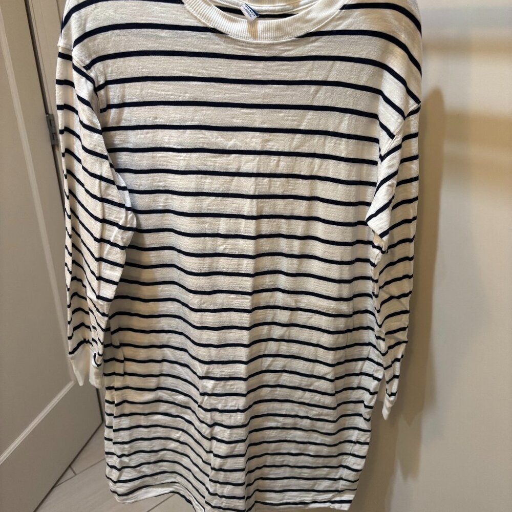 Navy Striped Long Sleeved T-Shirt Dress- Size Medium